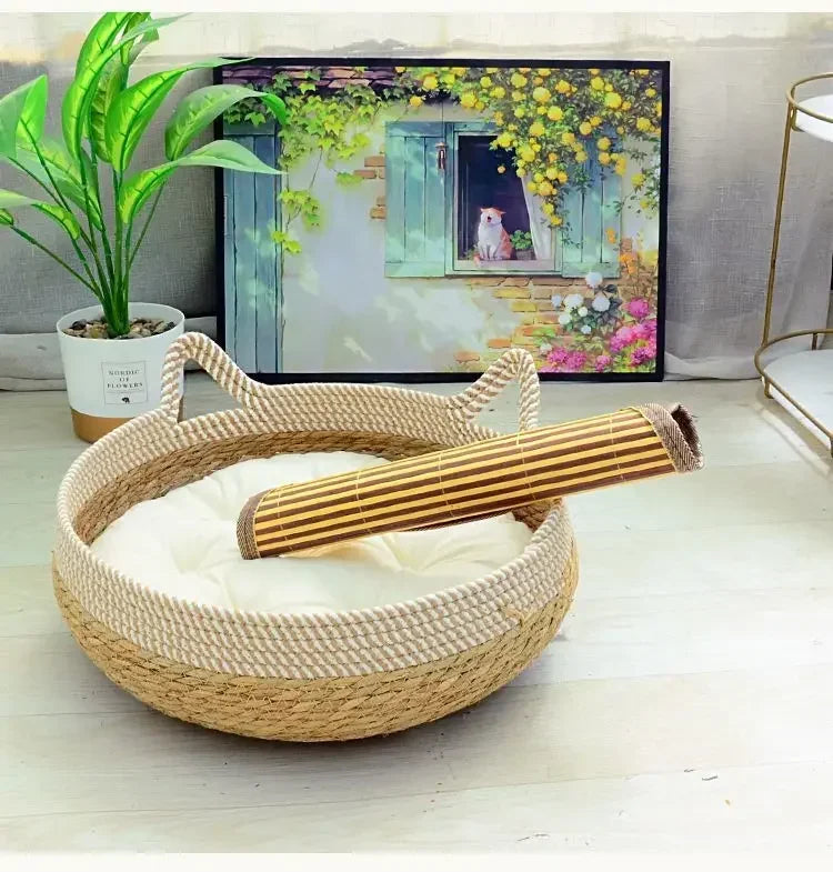 Woven Rattan Summer Cat Bed