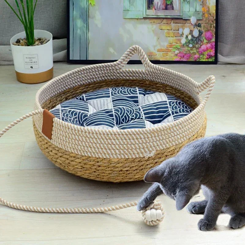 Woven Rattan Summer Cat Bed
