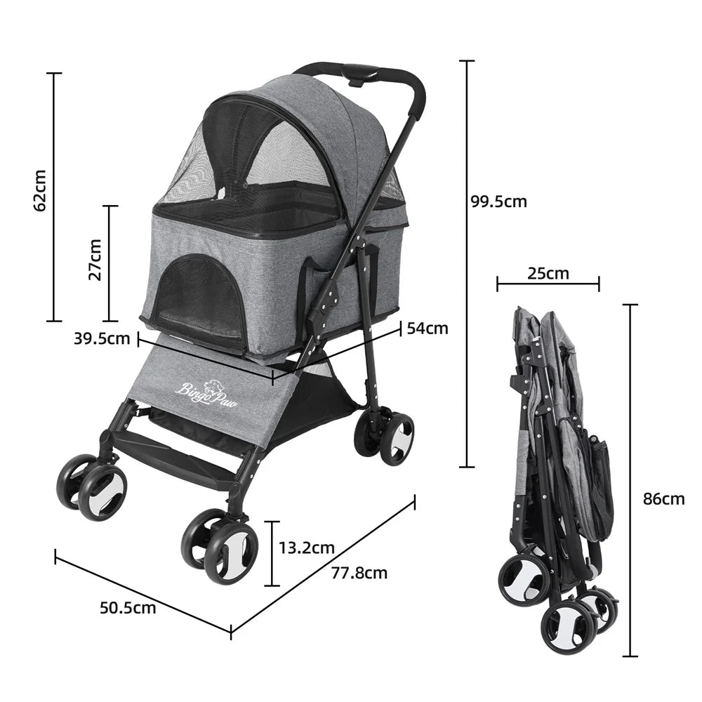 Foldable Pet Stroller with Rain Cover