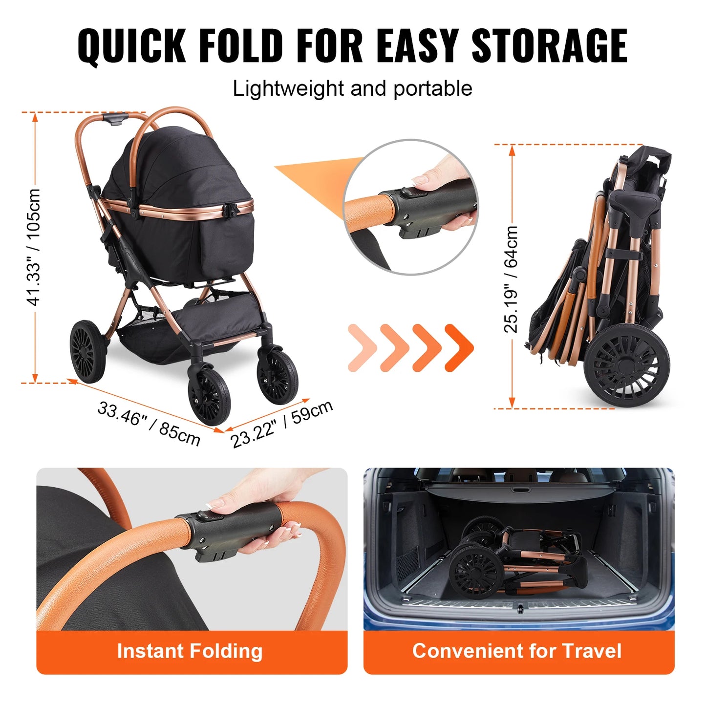 Foldable Pet Stroller with Carrier