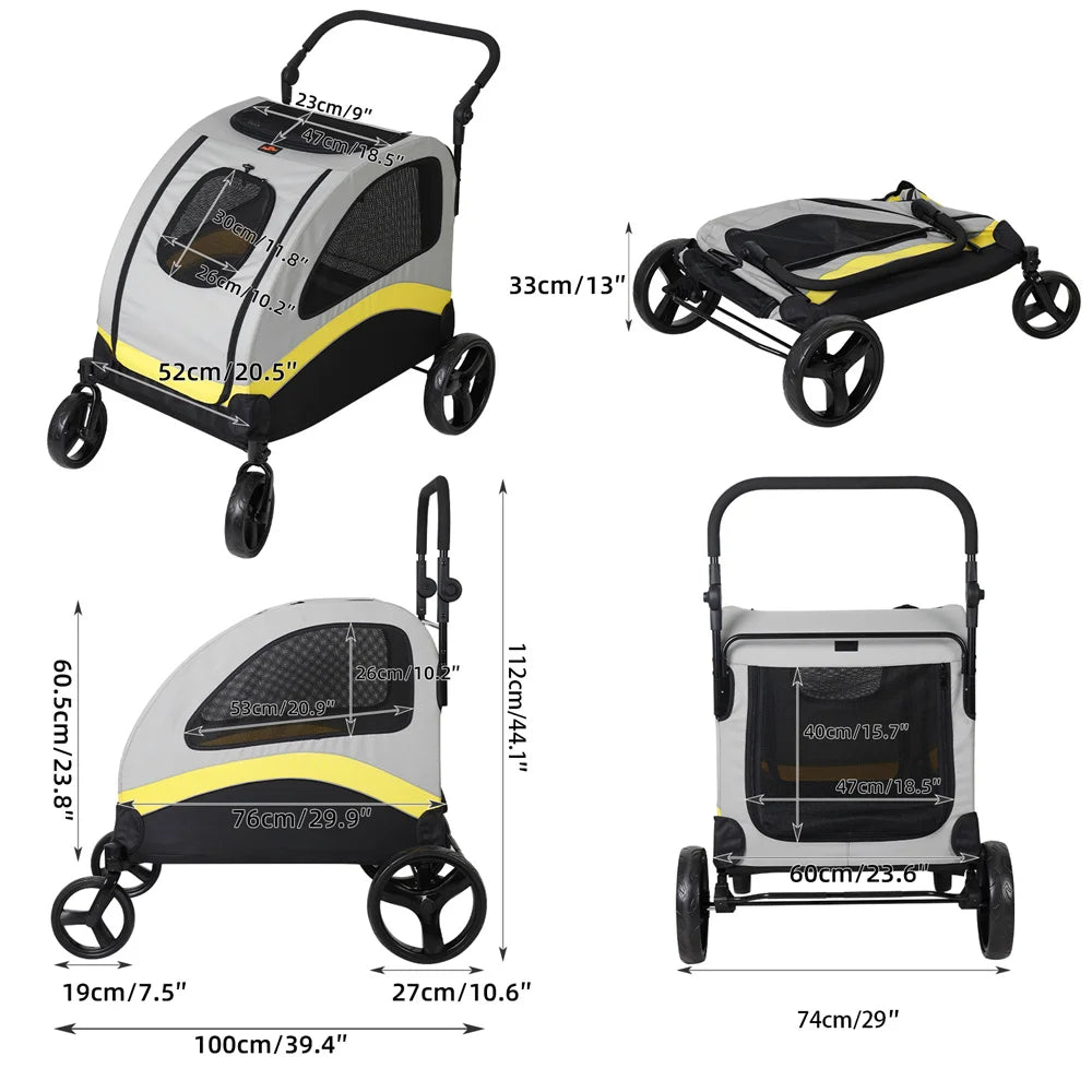 Premium 4-Wheel Foldable Pet Stroller