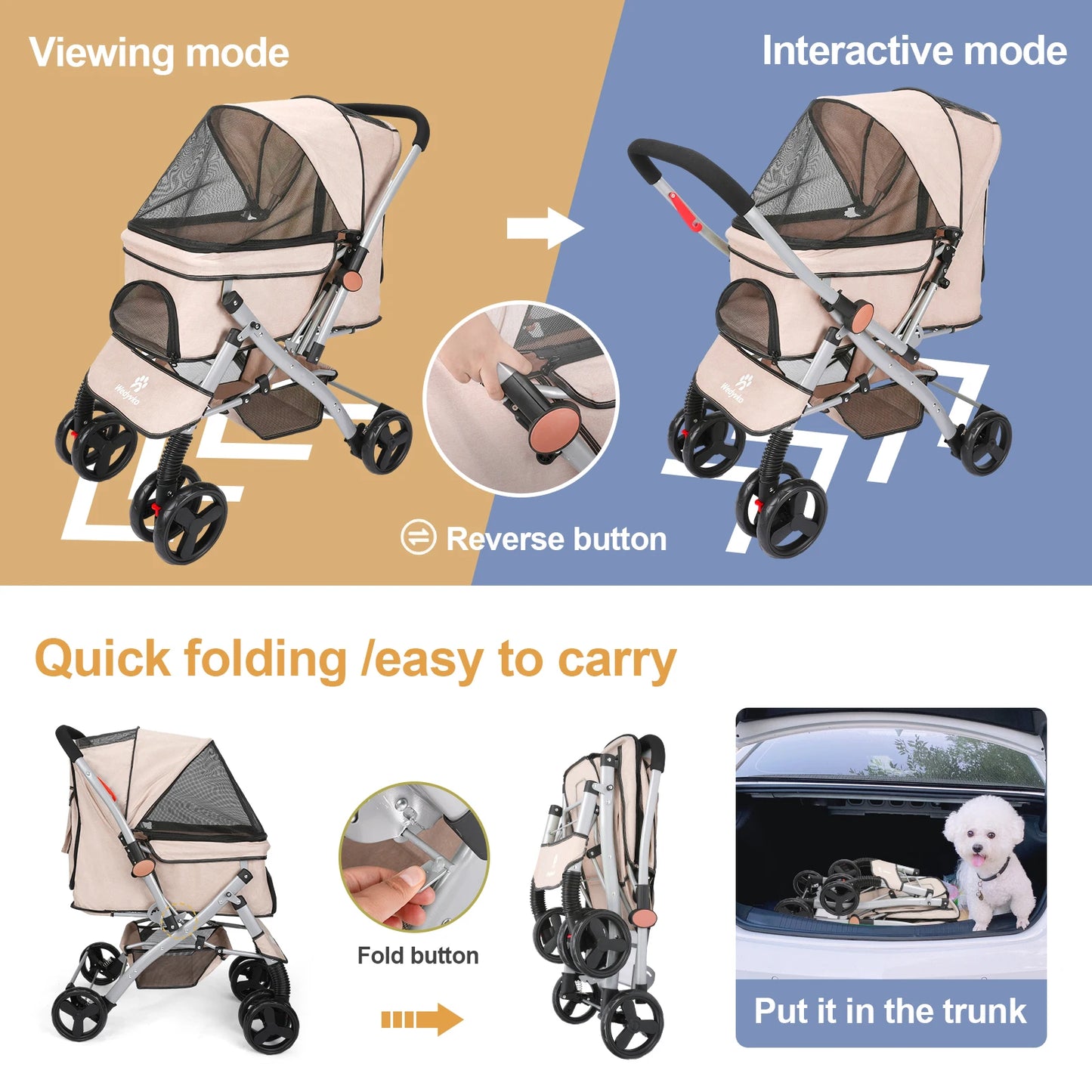 Foldable Pet Stroller with Carrier