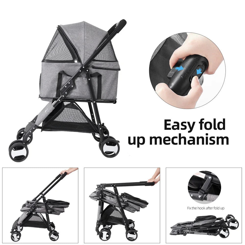Foldable Pet Stroller with Rain Cover