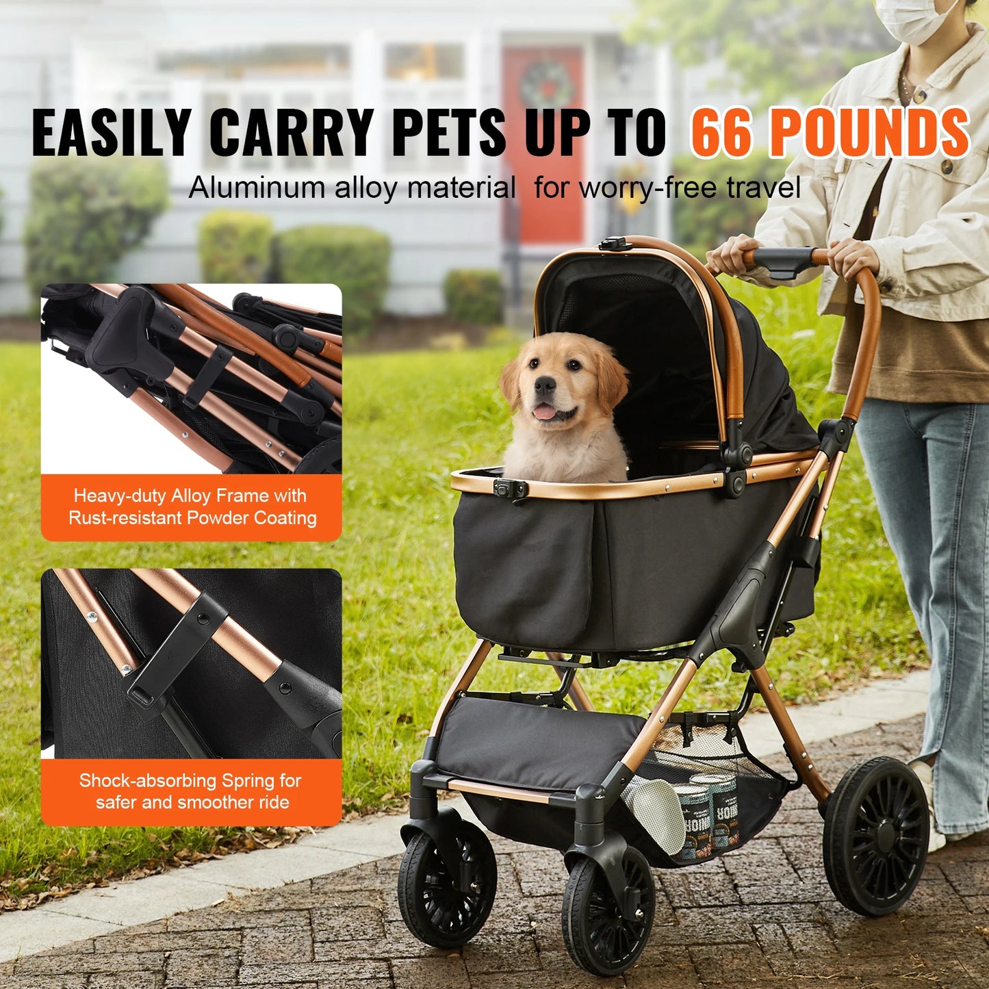 Foldable Pet Stroller with Carrier