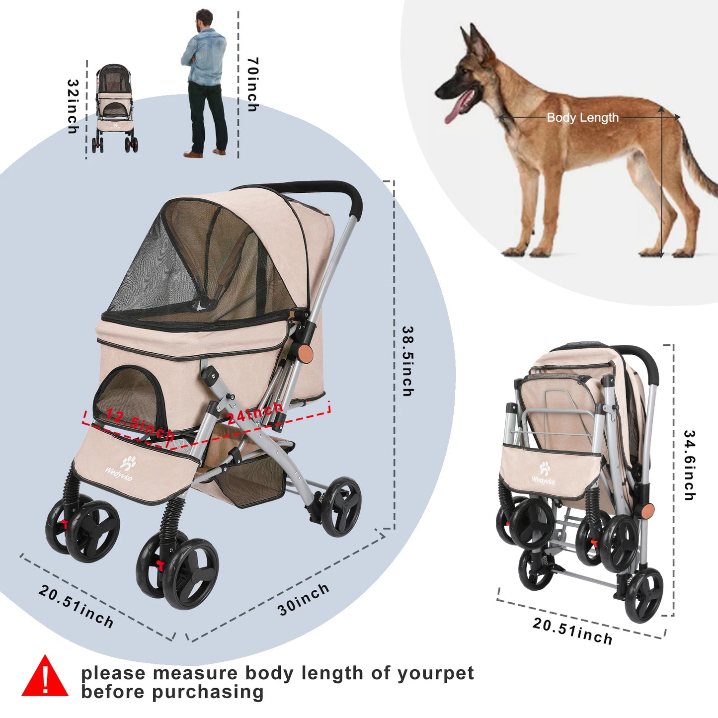 Foldable Pet Stroller with Carrier