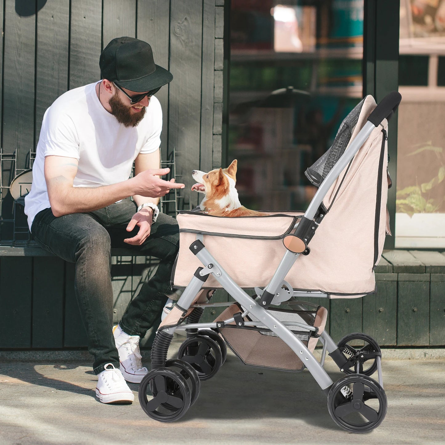 Foldable Pet Stroller with Carrier