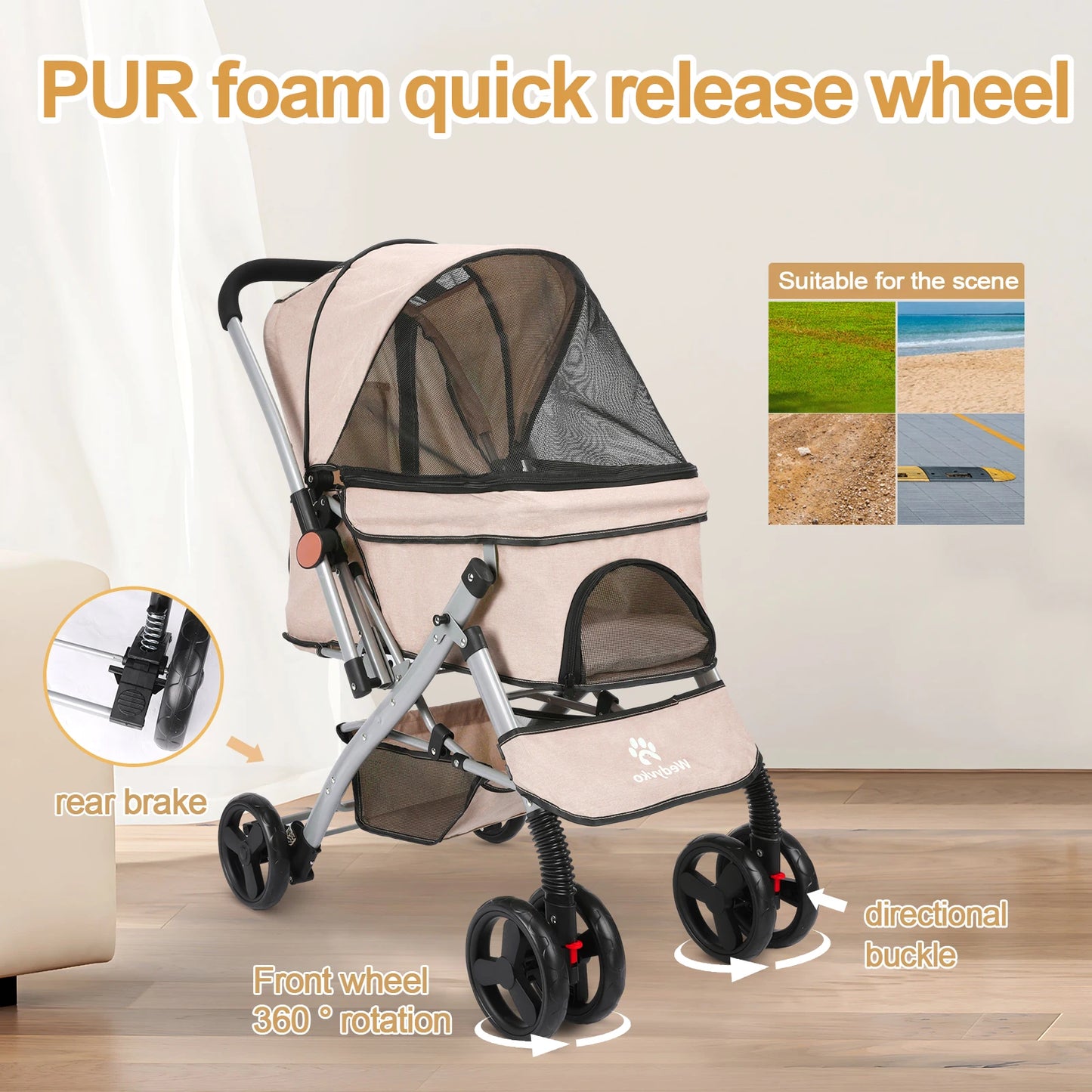 Foldable Pet Stroller with Carrier