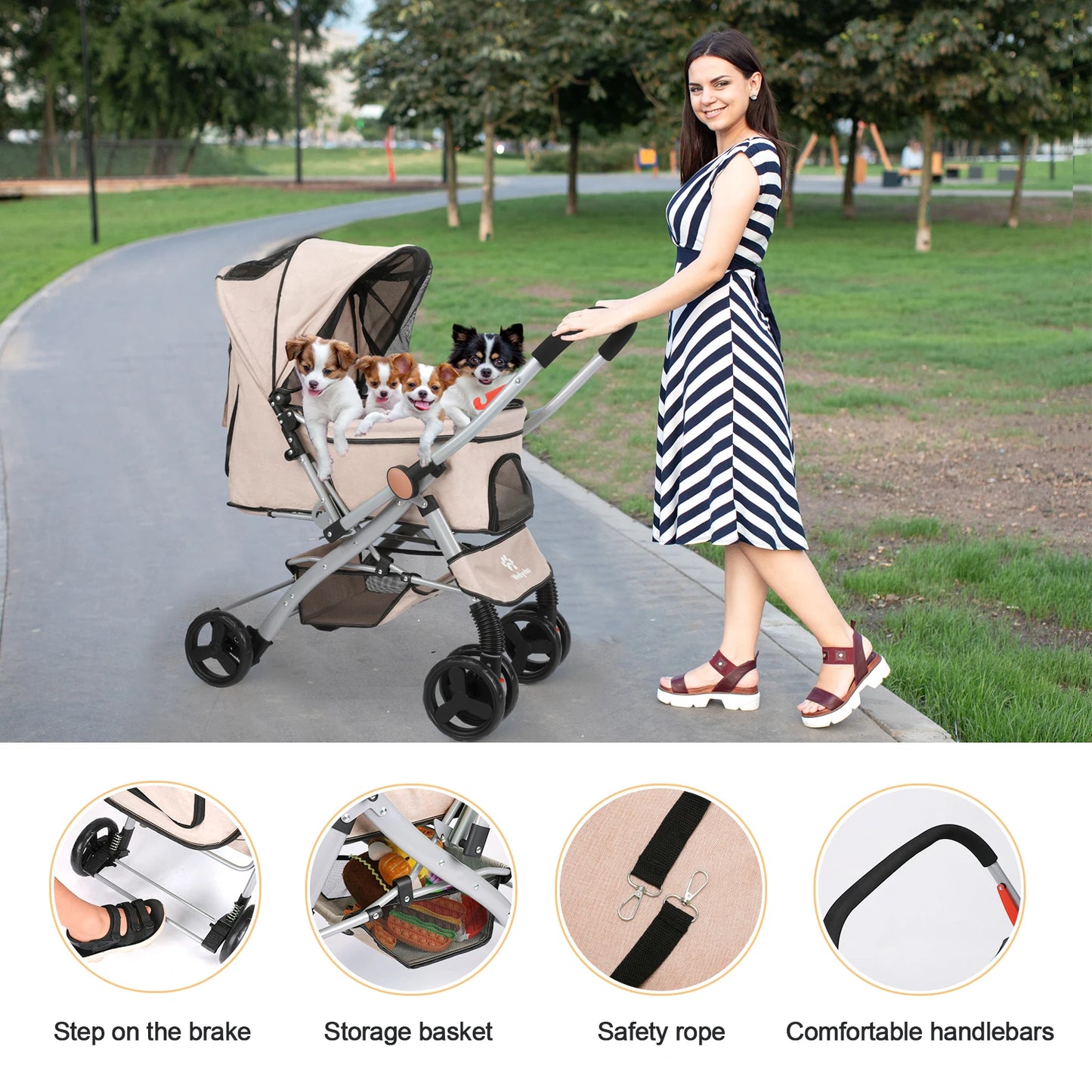 Foldable Pet Stroller with Carrier