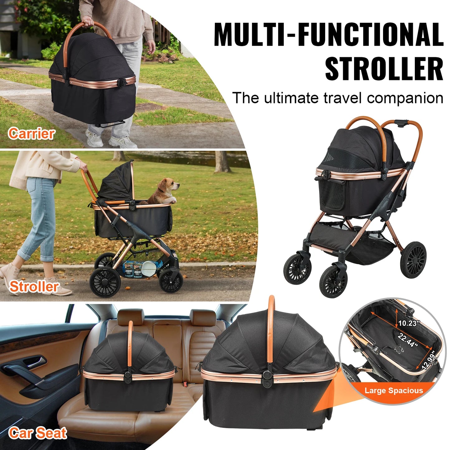 Foldable Pet Stroller with Carrier