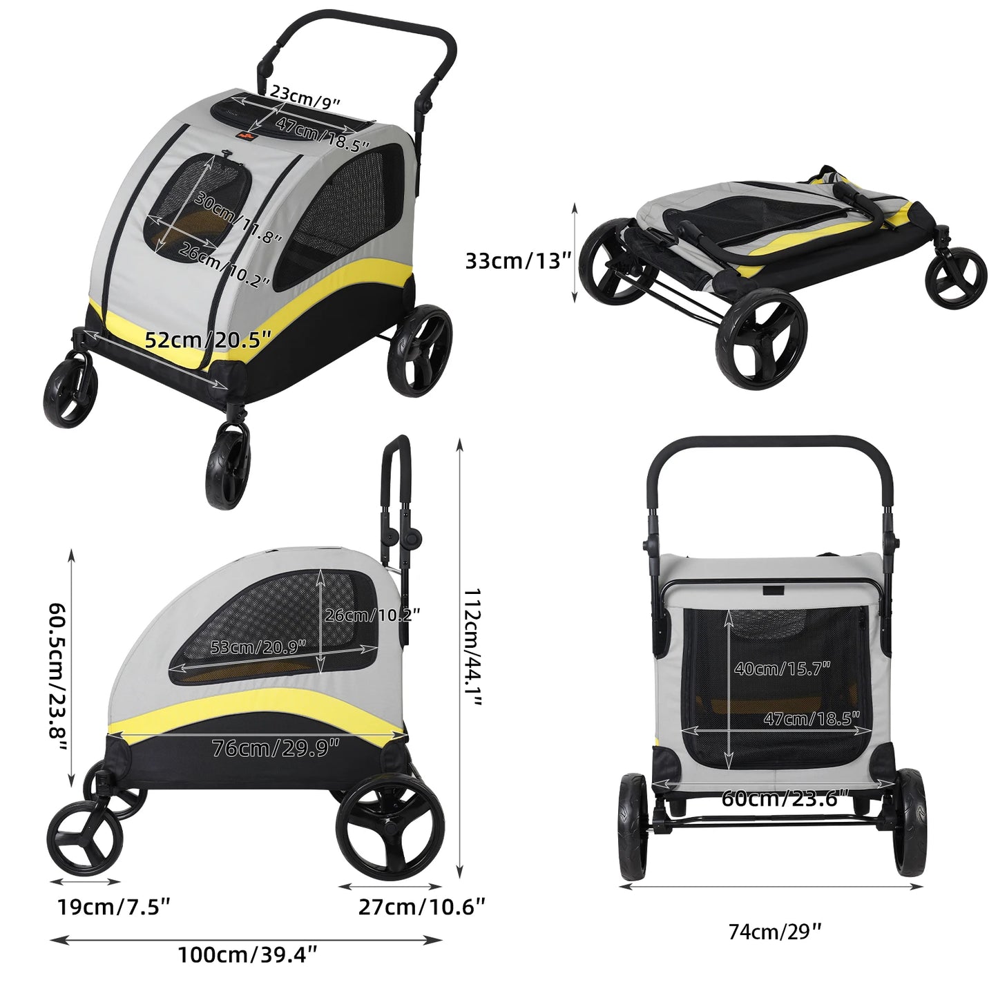 Premium 4-Wheel Foldable Pet Stroller