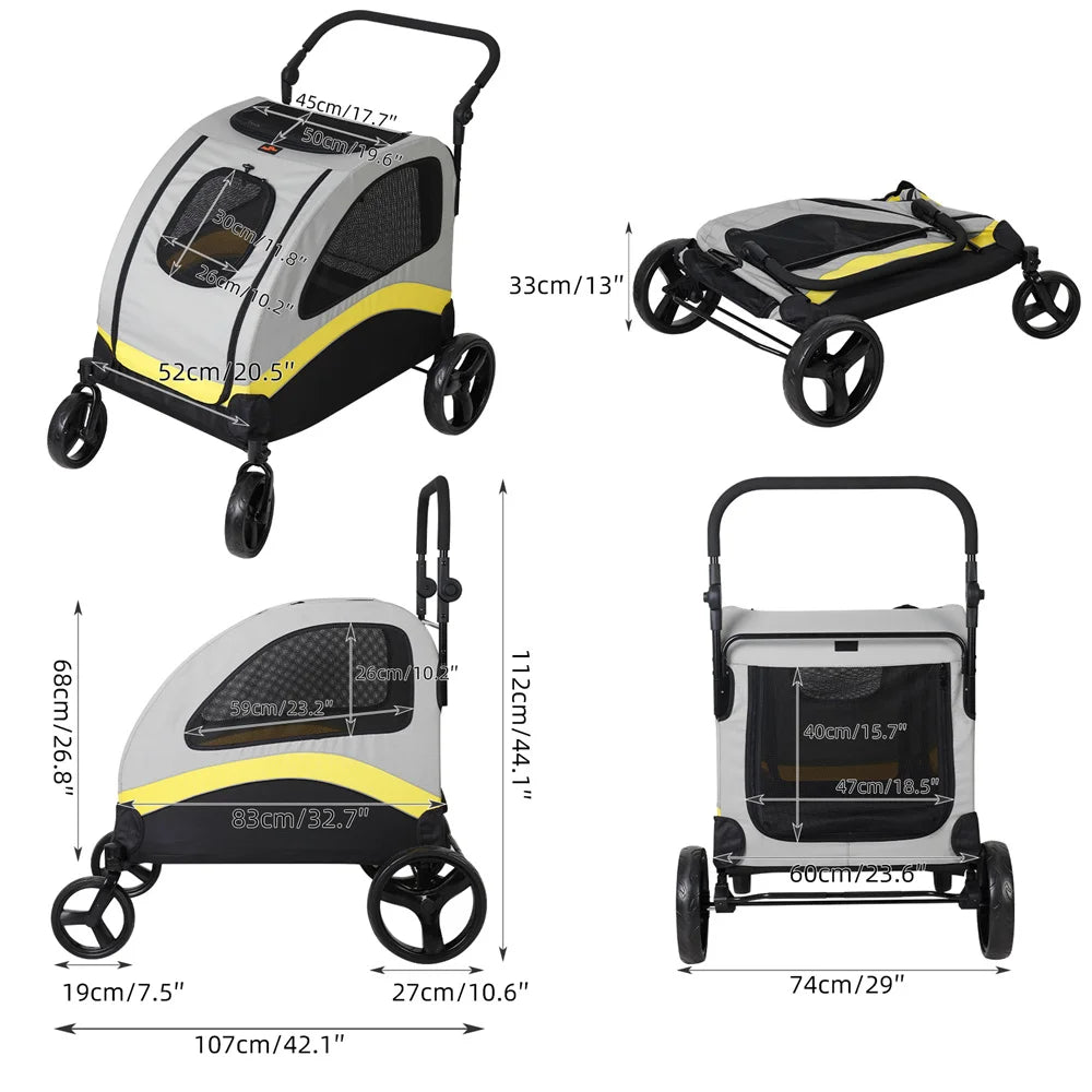Premium 4-Wheel Foldable Pet Stroller
