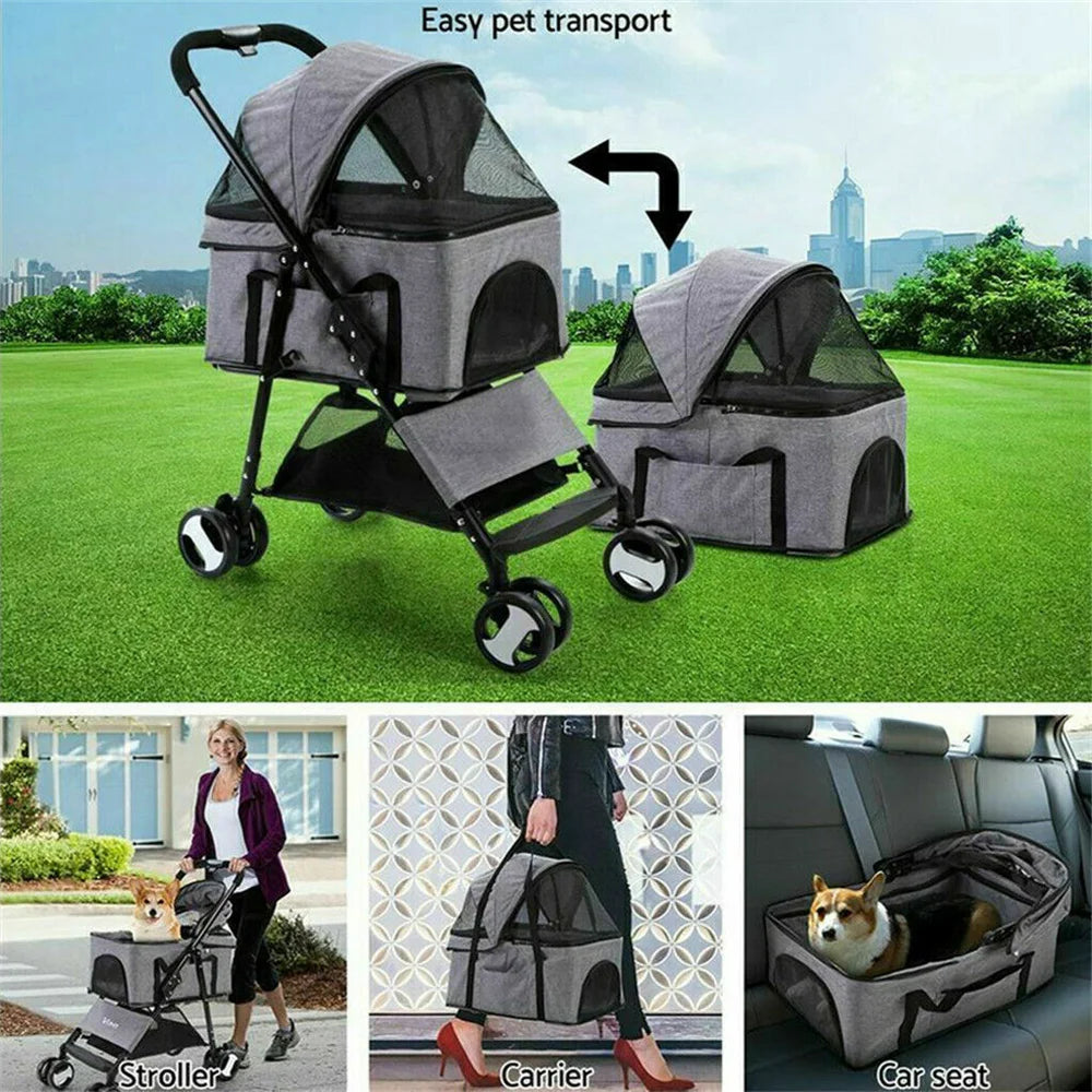 Foldable Pet Stroller with Rain Cover