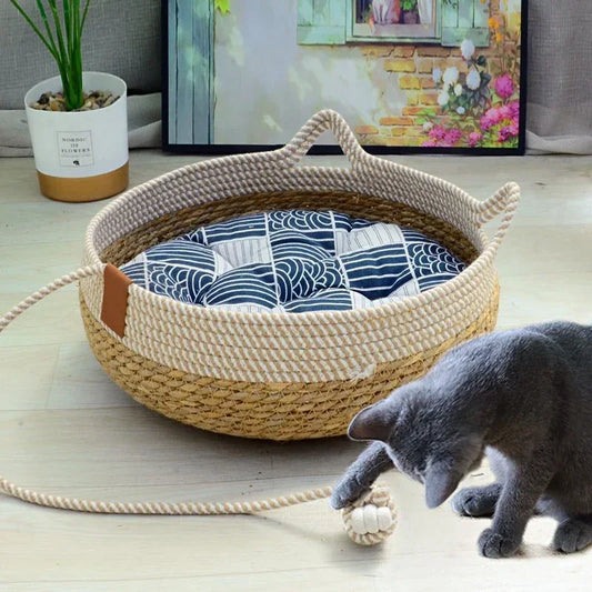 Woven Rattan Summer Cat Bed