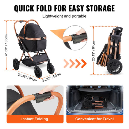 Foldable Pet Stroller with Carrier