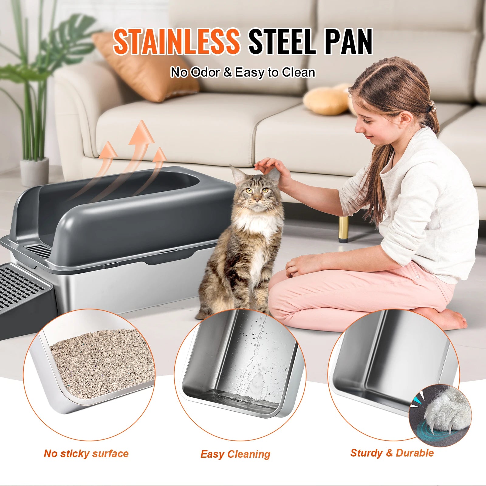 Extra Large Stainless Steel Cat Litter Box