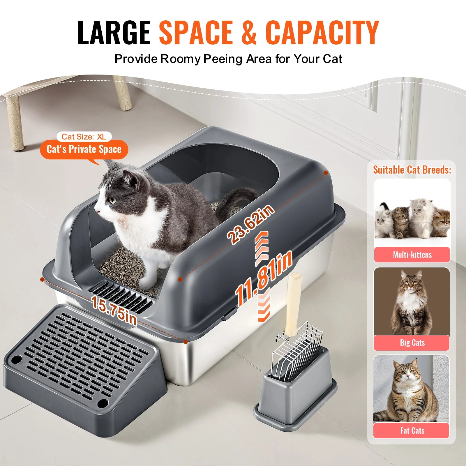 Extra Large Stainless Steel Cat Litter Box