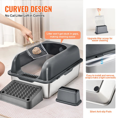 Extra Large Stainless Steel Cat Litter Box
