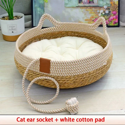 Woven Rattan Summer Cat Bed