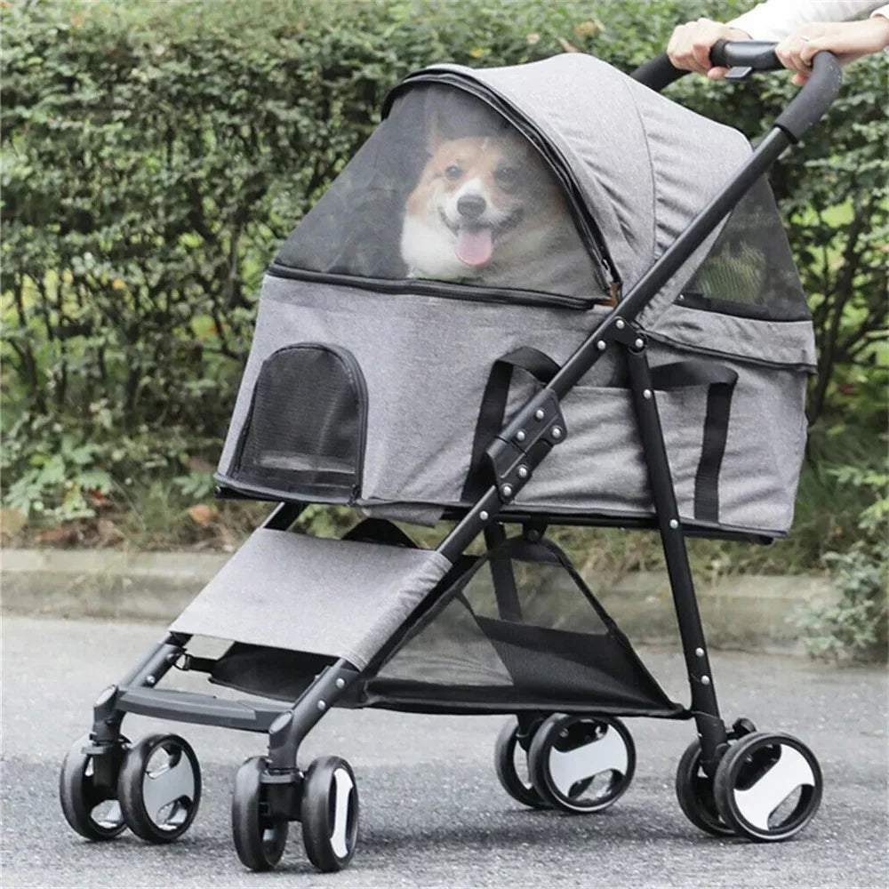 Foldable Pet Stroller with Rain Cover
